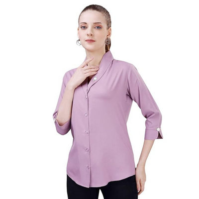 Women's Shirt for Casual Wear | Shawl Collar | 3/4 Sleeve | Regular Fit | Button Closure | Shirt Crafted with Comfort Fit for Everyday Wear Option