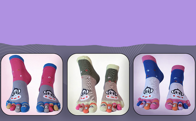 Sock Cute Monkey Ankle Sock Cotton Athletic Running Five Finger Socks for Girls, Women, Free size (3 pairs)