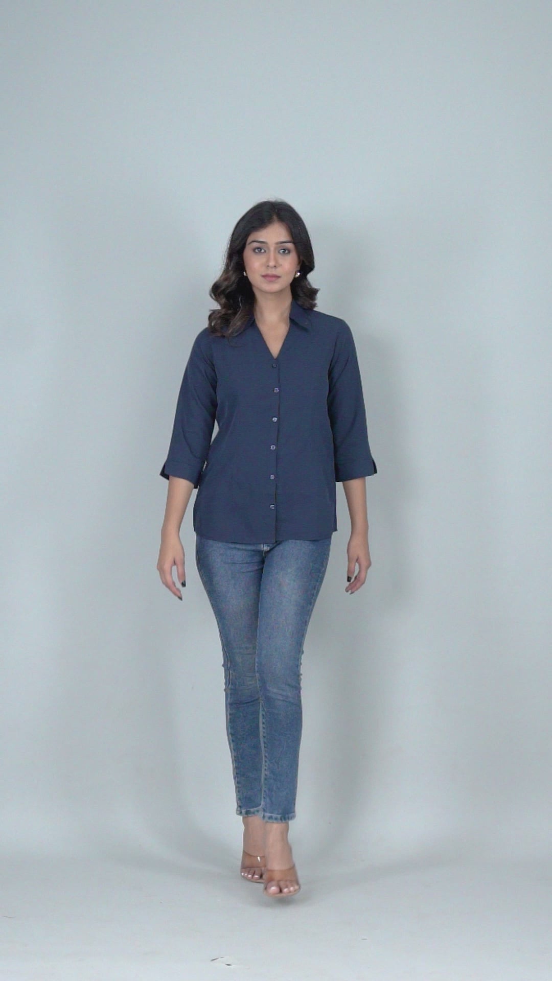 Formal Navy Blue  Women Office Shirts Relaxed Fit Trendy Shirts for ladies