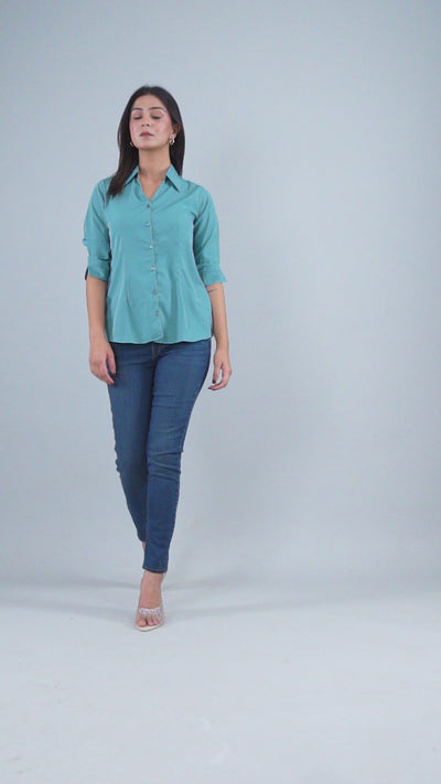 Formal Light sea green Women Office Shirts Relaxed Fit Trendy Shirts for ladies