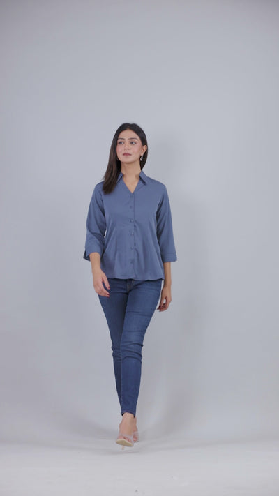 Formal Grey Women Office Shirts Relaxed Fit Trendy Shirts for ladies