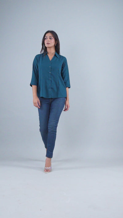 Formal Blue Women Office Shirts Relaxed Fit Trendy Shirts for ladies